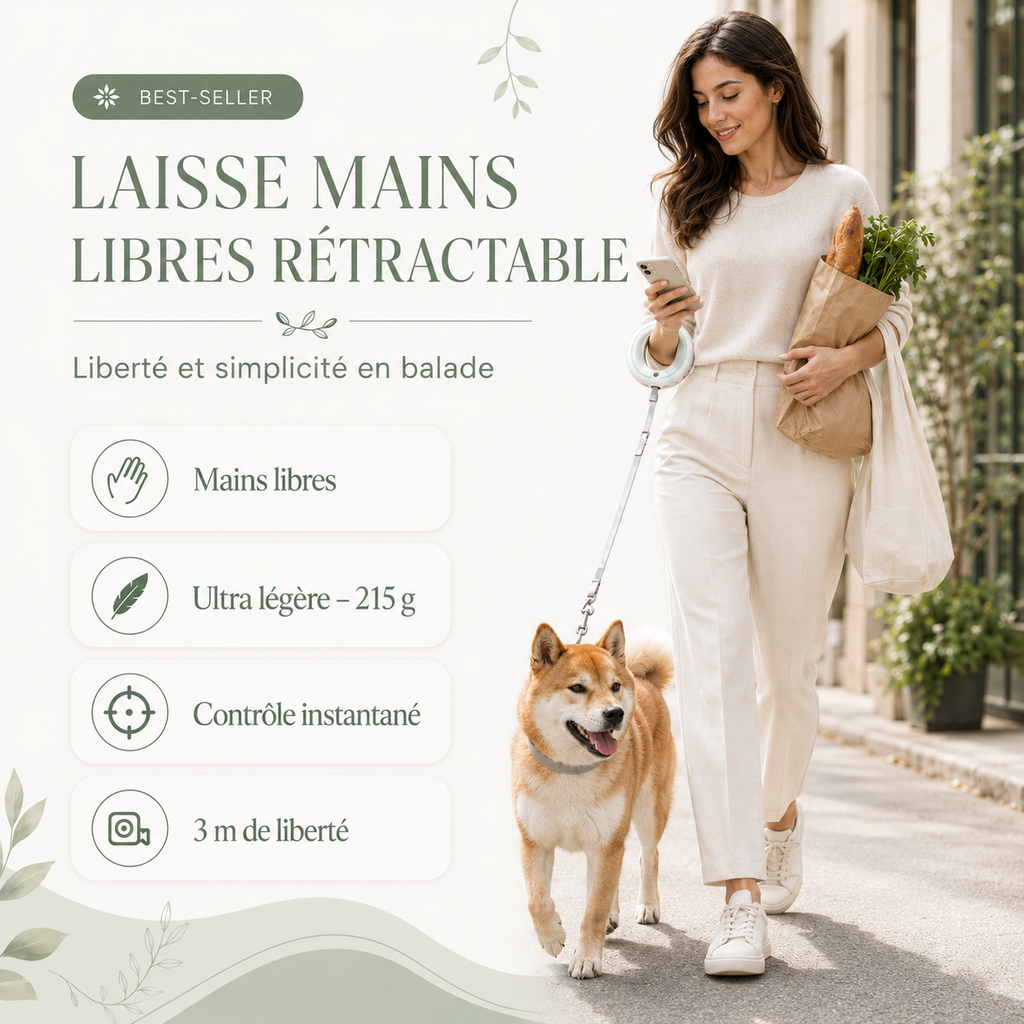 Laisse Rétractable Mains Libres Pour Chien  – 3 mètres de liberté sous contrôle