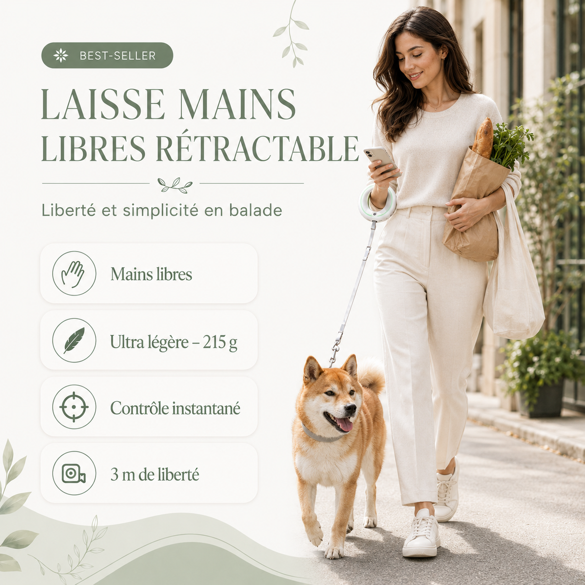 Laisse Rétractable Mains Libres Pour Chien  – 3 mètres de liberté sous contrôle