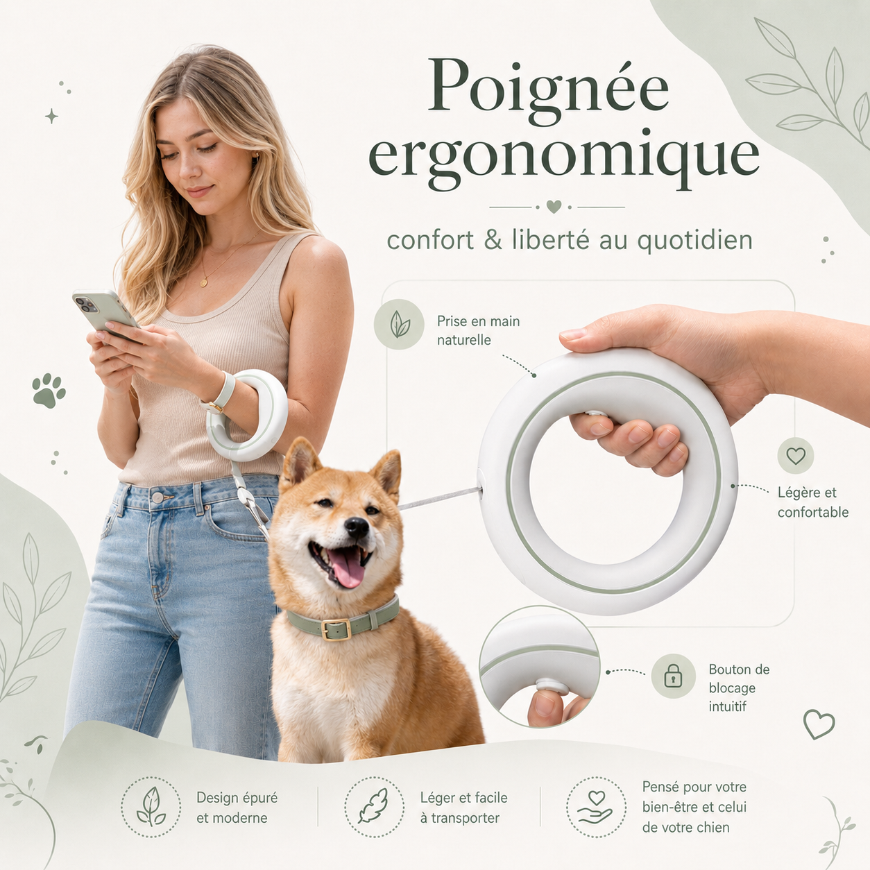 Poignée confortable de laisse chien pour balade quotidienne Bild