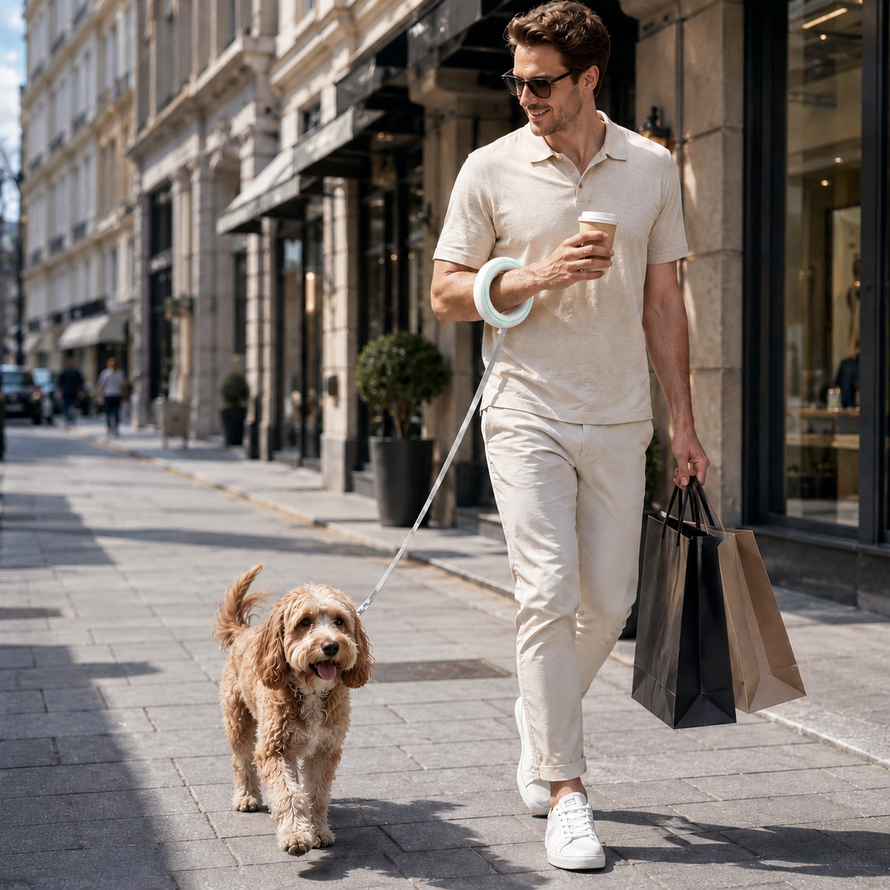 Laisse rétractable chien avec mousqueton rotatif 360 degrés Bild