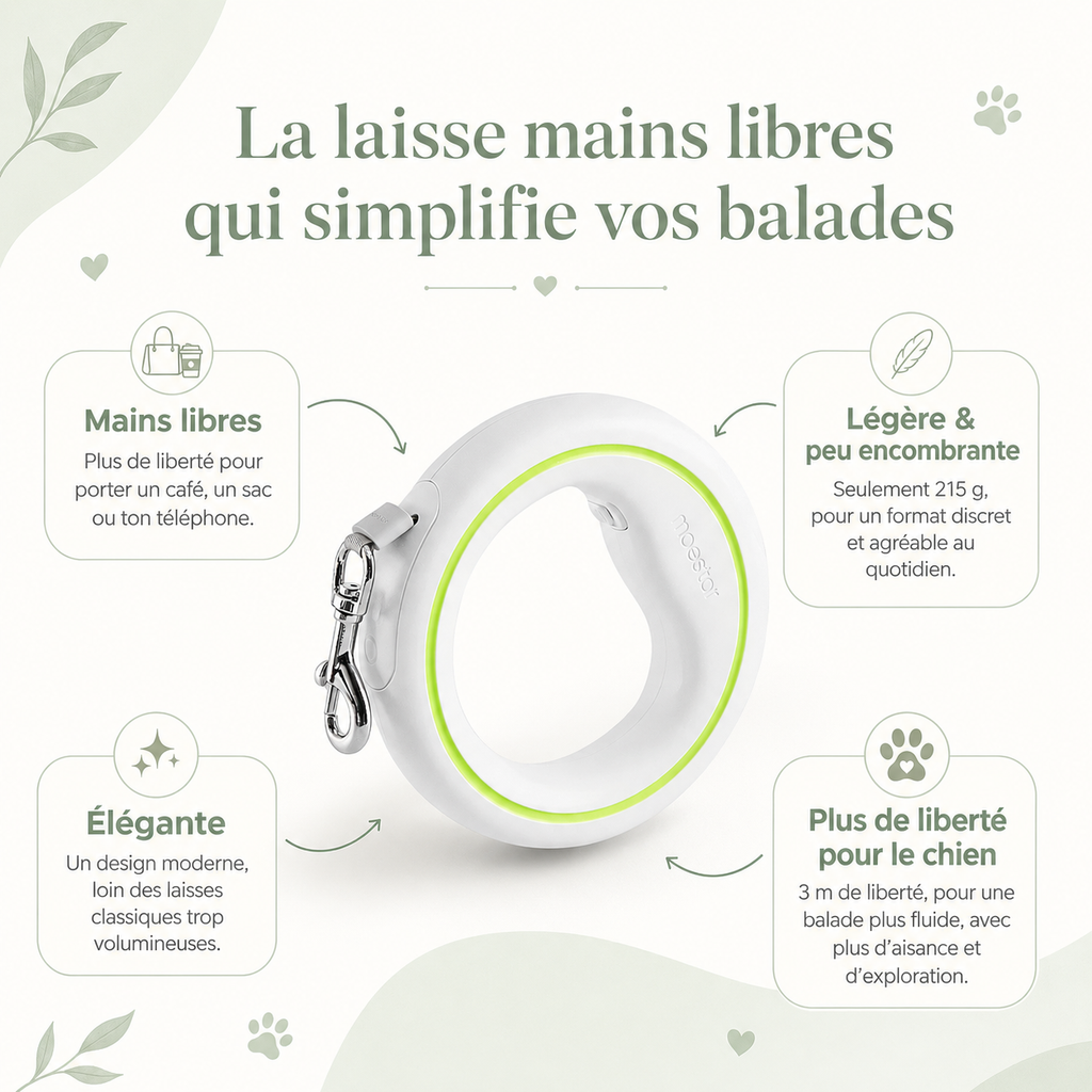 Laisse Rétractable Mains Libres Pour Chien  – 3 mètres de liberté sous contrôle