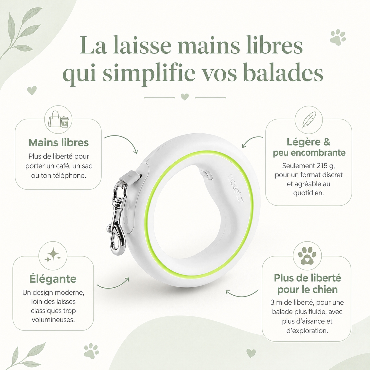 Laisse Rétractable Mains Libres Pour Chien  – 3 mètres de liberté sous contrôle